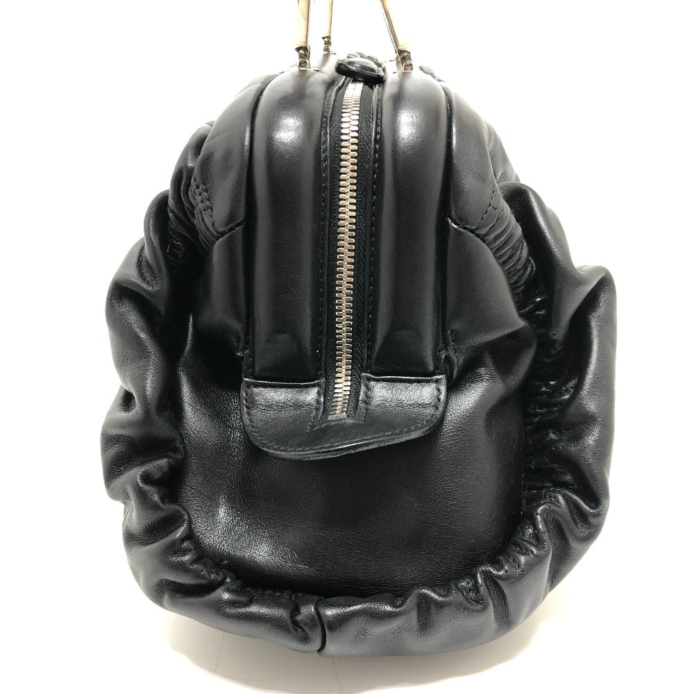 Dior カレーニナ CDロゴ カバン ロゴチャーム ギャザー ハンドバッグ レザー レディース ブラック