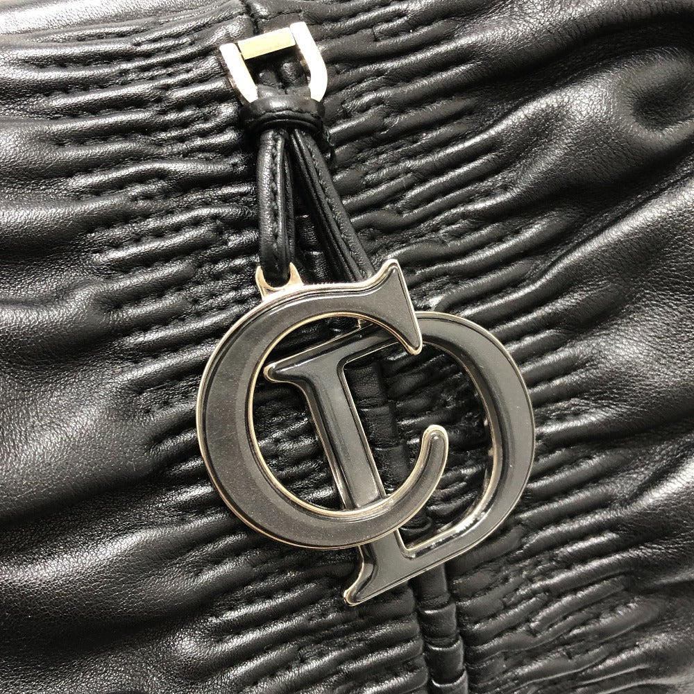 Dior カレーニナ CDロゴ カバン ロゴチャーム ギャザー ハンドバッグ レザー レディース ブラック