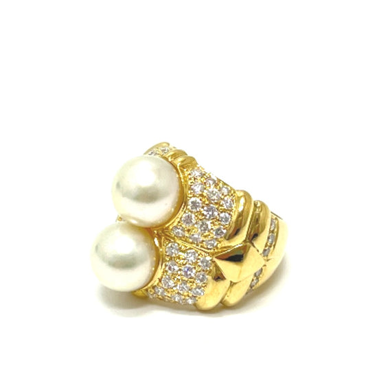 jewelry K18 2玉パール D1.46ct ダイヤ リング・指輪 K18YG レディース ゴールド
