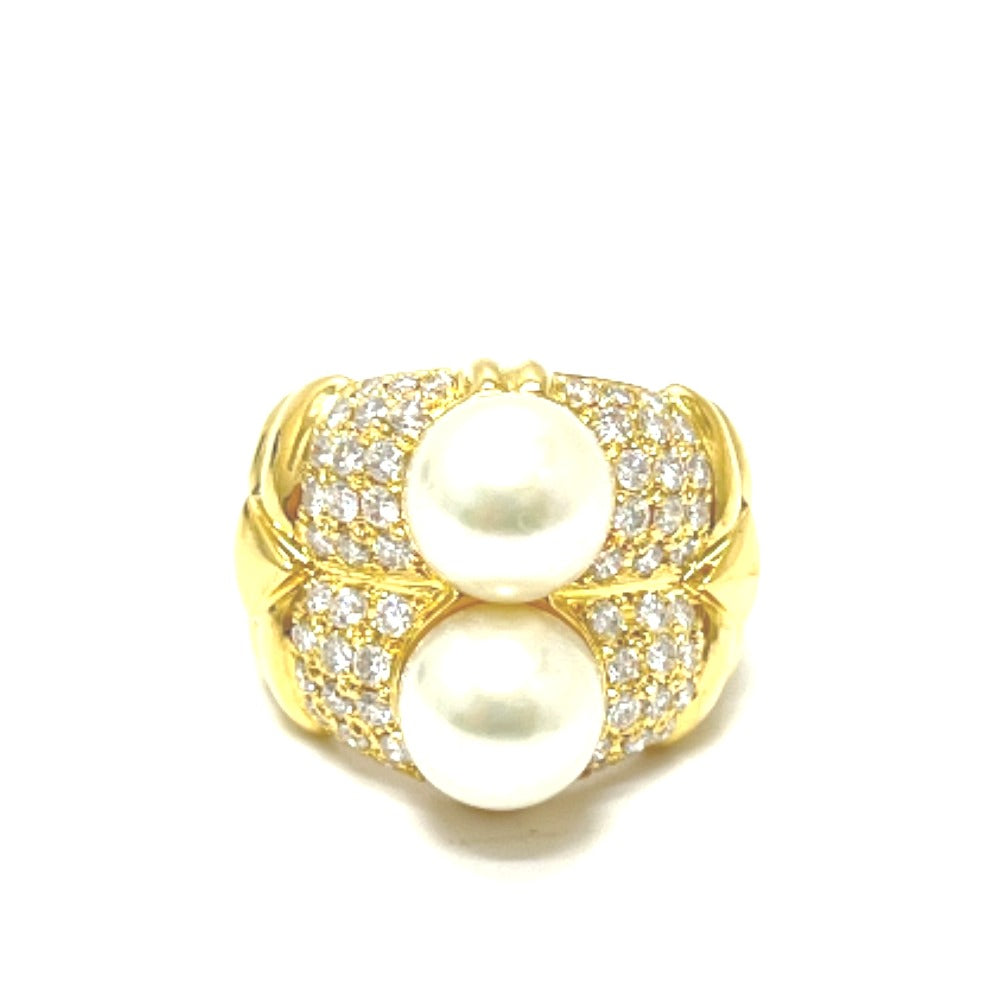 jewelry K18 2玉パール D1.46ct ダイヤ リング・指輪 K18YG レディース ゴールド
