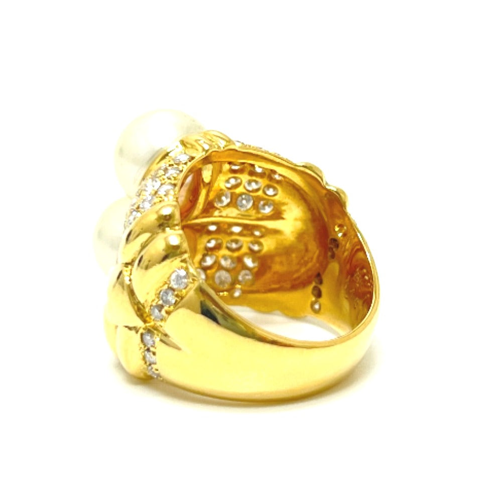 jewelry K18 2玉パール D1.46ct ダイヤ リング・指輪 K18YG レディース ゴールド