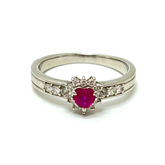jewelry Pt900 R0.30ct D0.24ct ルビー ハート ダイヤ アクセサリー リング・指輪 Pt900 レディース シルバー