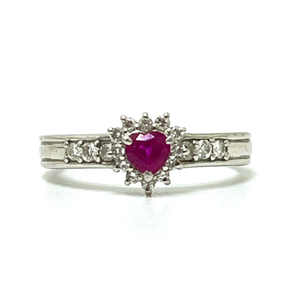 jewelry Pt900 R0.30ct D0.24ct ルビー ハート ダイヤ アクセサリー リング・指輪 Pt900 レディース シルバー