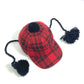 GUCCI 439029 Check Knit Cap with Pompoms, Cotton, Women's, Red