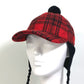 GUCCI 439029 Check Knit Cap with Pompoms, Cotton, Women's, Red