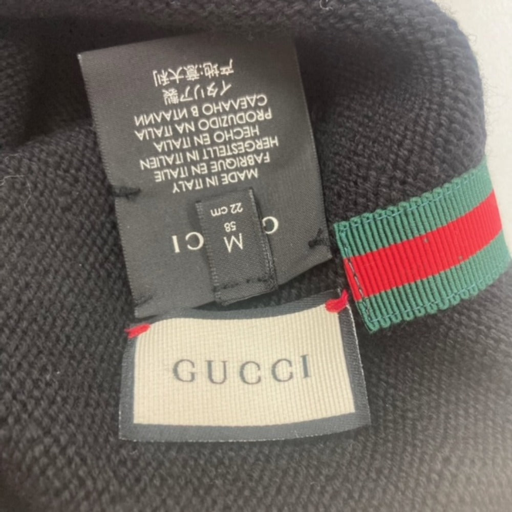 GUCCI Sherry Line Beanie Knit Cap, Wool, Men's, Black