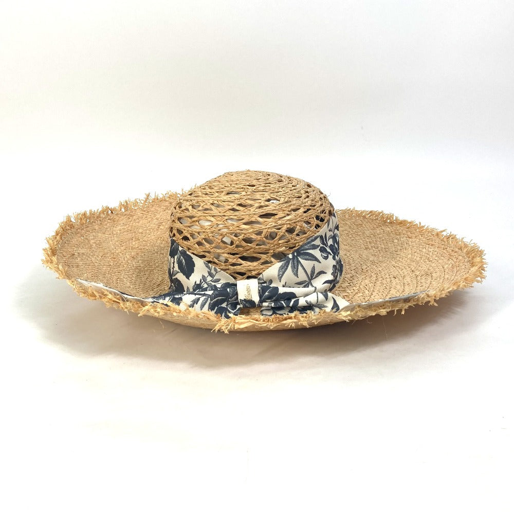 GUCCI 408789 Bucket Hat with Herbarium Ribbon Flora Straw Raffia Design, Beige, Women's