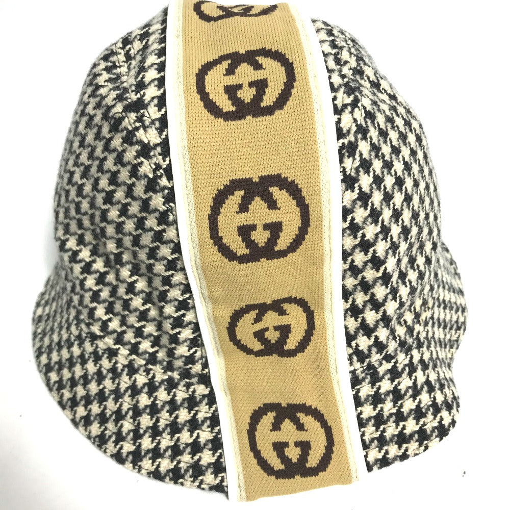 GUCCI インターロッキングG GG 千鳥格子 バケットハット ハット帽 帽子 ハット コットン メンズ ブラック