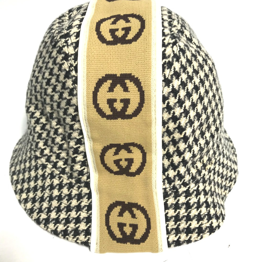 GUCCI インターロッキングG GG 千鳥格子 バケットハット ハット帽 帽子 ハット コットン メンズ ブラック