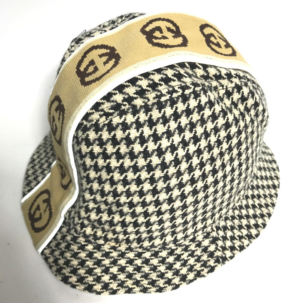 GUCCI インターロッキングG GG 千鳥格子 バケットハット ハット帽 帽子 ハット コットン メンズ ブラック
