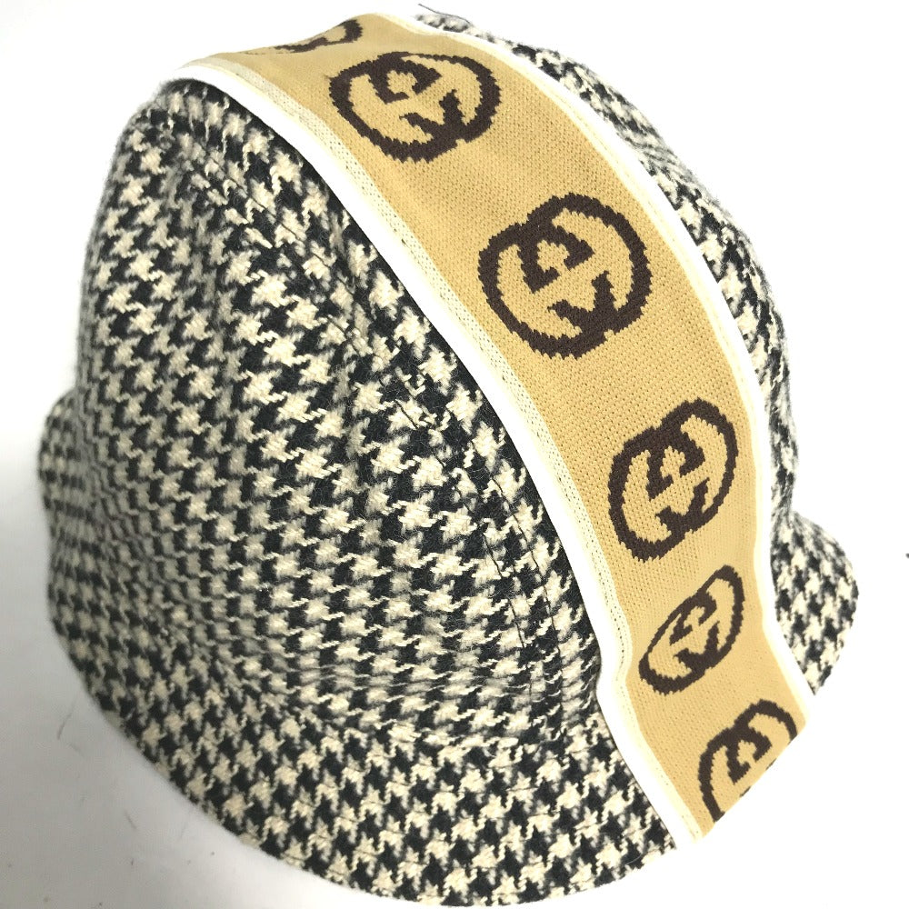 GUCCI インターロッキングG GG 千鳥格子 バケットハット ハット帽 帽子 ハット コットン メンズ ブラック