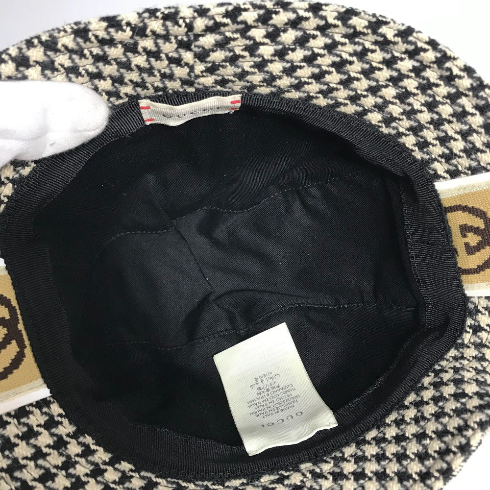 GUCCI インターロッキングG GG 千鳥格子 バケットハット ハット帽 帽子 ハット コットン メンズ ブラック