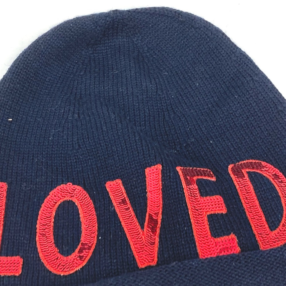 GUCCI スパンコール ラブ ロゴ LOVED ビーニー 帽子 ニット帽 ニットキャップ ニット帽 ウール レディース ネイビー