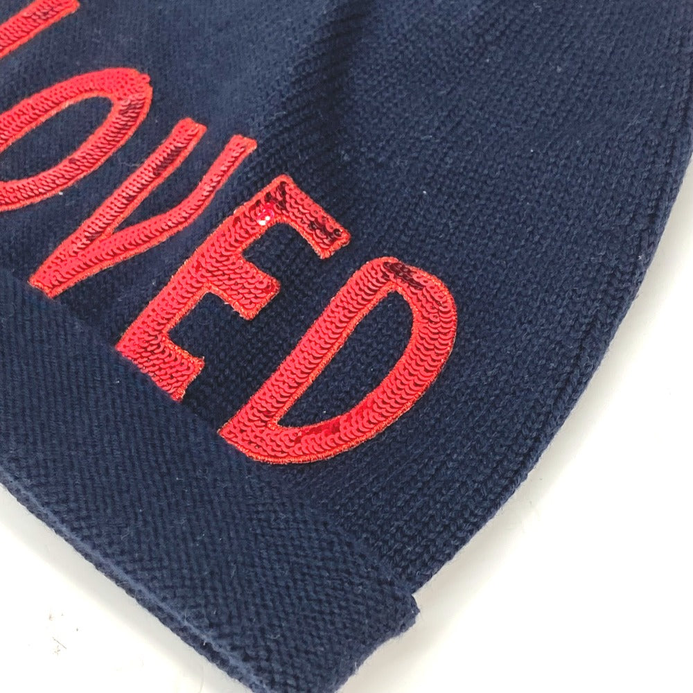 GUCCI スパンコール ラブ ロゴ LOVED ビーニー 帽子 ニット帽 ニットキャップ ニット帽 ウール レディース ネイビー