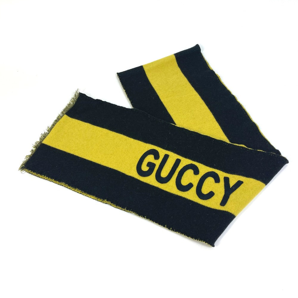 GUCCI fringe scarf, two-tone striped wool scarf, men's, black and yellow