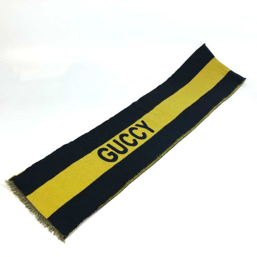 GUCCI fringe scarf, two-tone striped wool scarf, men's, black and yellow