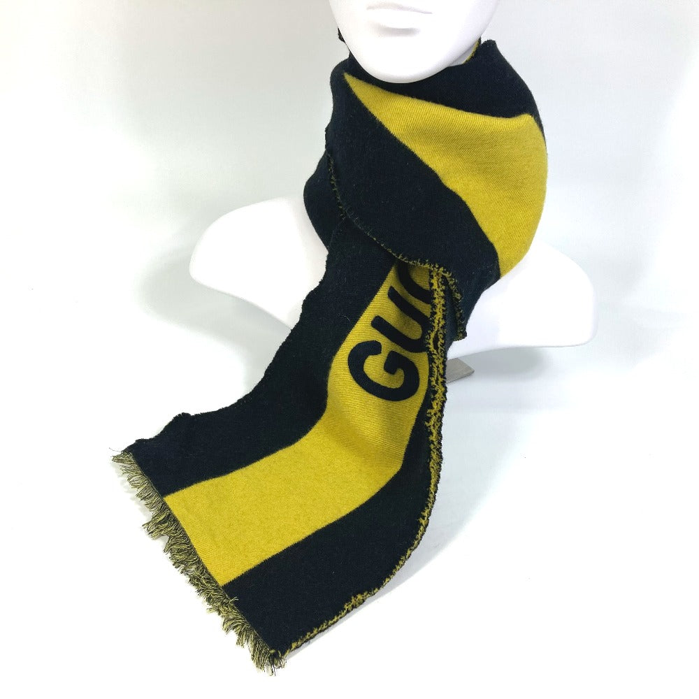 GUCCI fringe scarf, two-tone striped wool scarf, men's, black and yellow