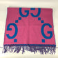 GUCCI 726526 GG Jacquard Fringe Two-Tone Wool Scarf, Women's, Pink