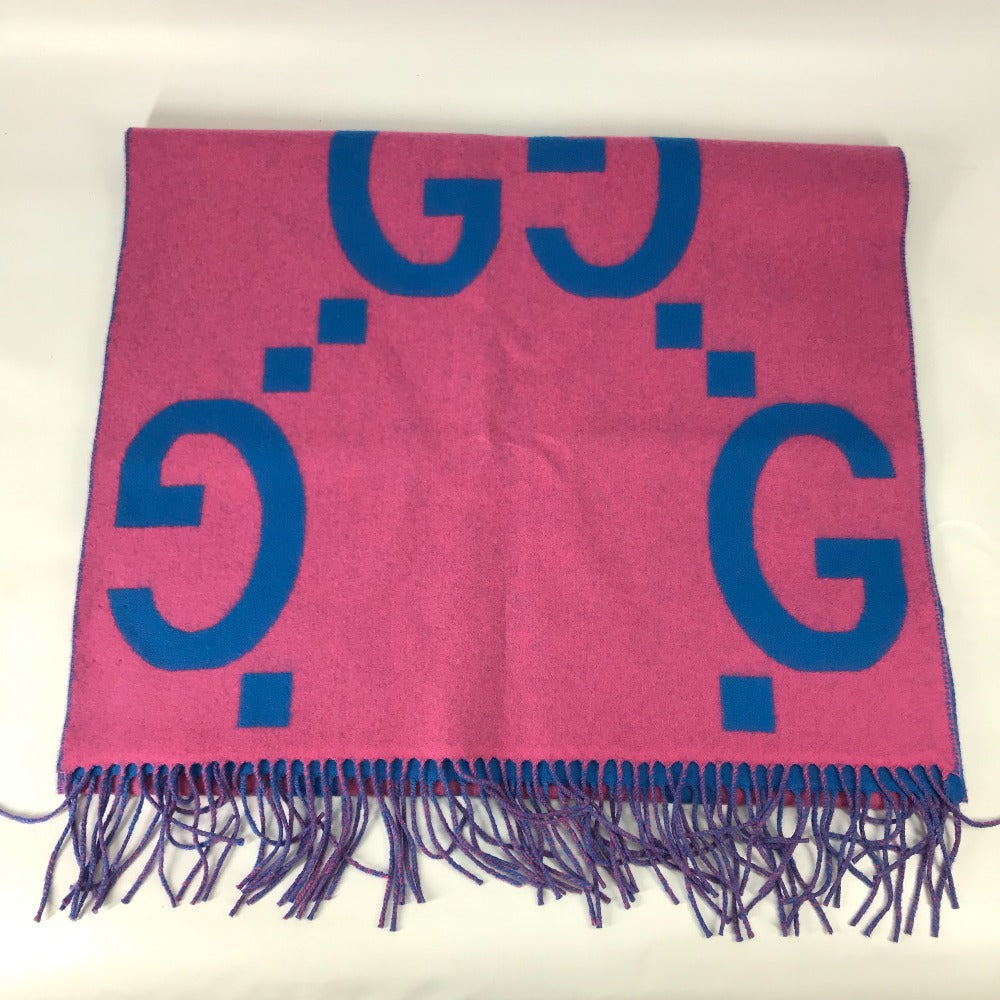 GUCCI 726526 GG Jacquard Fringe Two-Tone Wool Scarf, Women's, Pink