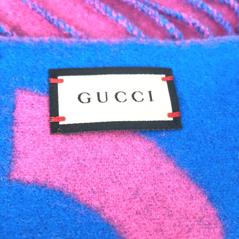 GUCCI 726526 GG Jacquard Fringe Two-Tone Wool Scarf, Women's, Pink