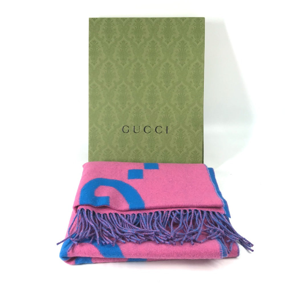 GUCCI 726526 GG Jacquard Fringe Two-Tone Wool Scarf, Women's, Pink