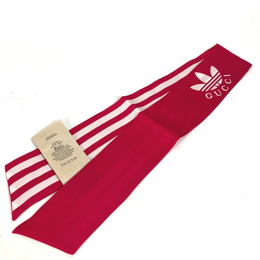 GUCCI 703568 バンドースカーフ アディダス adidas コラボ ネックボウ 3本ライン スカーフ シルク レディース ピンク