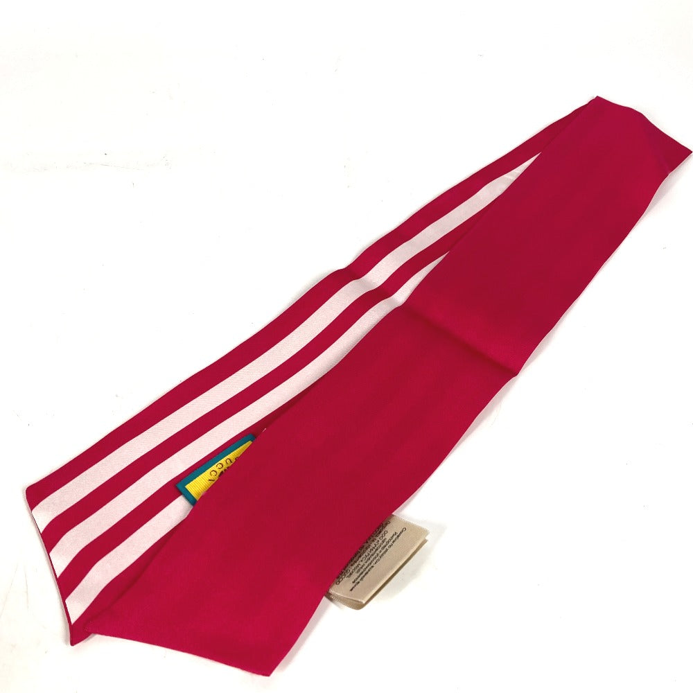 GUCCI 703568 バンドースカーフ アディダス adidas コラボ ネックボウ 3本ライン スカーフ シルク レディース ピンク