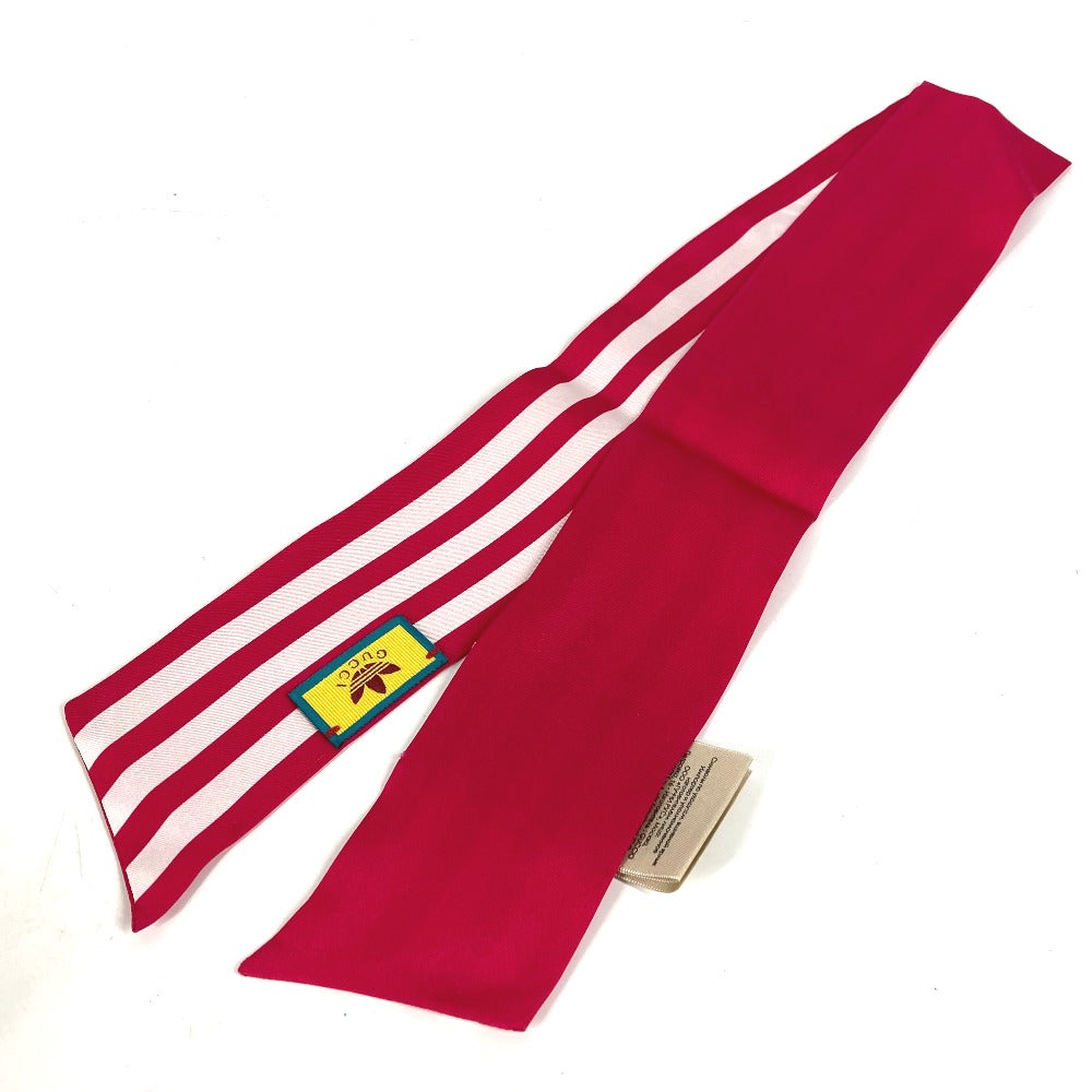 GUCCI 703568 バンドースカーフ アディダス adidas コラボ ネックボウ 3本ライン スカーフ シルク レディース ピンク
