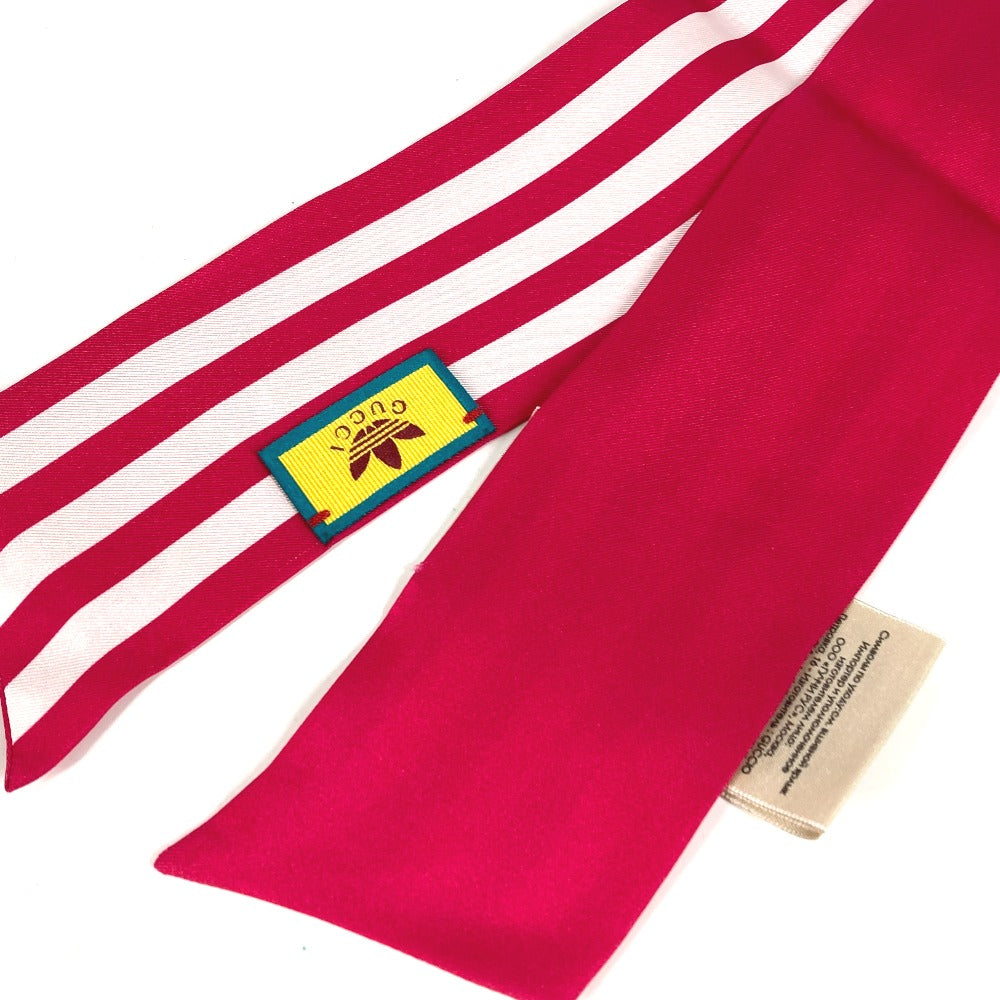 GUCCI 703568 バンドースカーフ アディダス adidas コラボ ネックボウ 3本ライン スカーフ シルク レディース ピンク