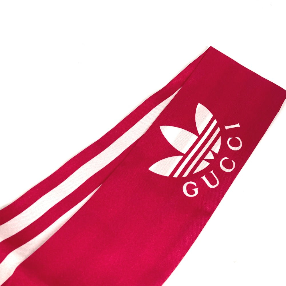 GUCCI 703568 バンドースカーフ アディダス adidas コラボ ネックボウ 3本ライン スカーフ シルク レディース ピンク