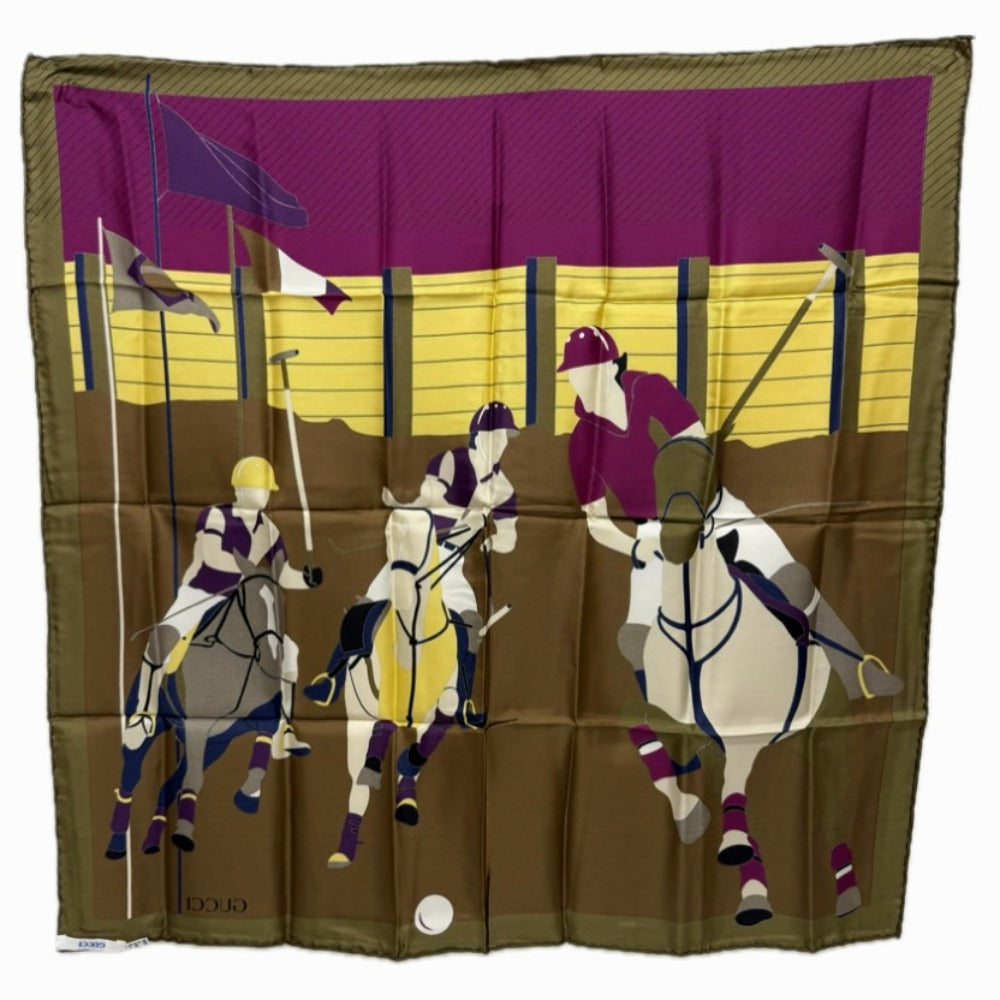 Vintage Gucci Jockey Motif Polo Scarf, Silk, Brown, Women's, Vintage Gucci Jockey Motif Fashion Accessory
