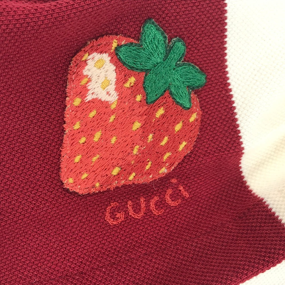 GUCCI 695744 犬 ワンちゃん わんちゃん GG ストロベリー パッチ付き ビッグストライプ ペット Tシャツ ドッグウェア ボーダー　犬用 ドッグ トップスその他 コットン ユニセックス レッド系