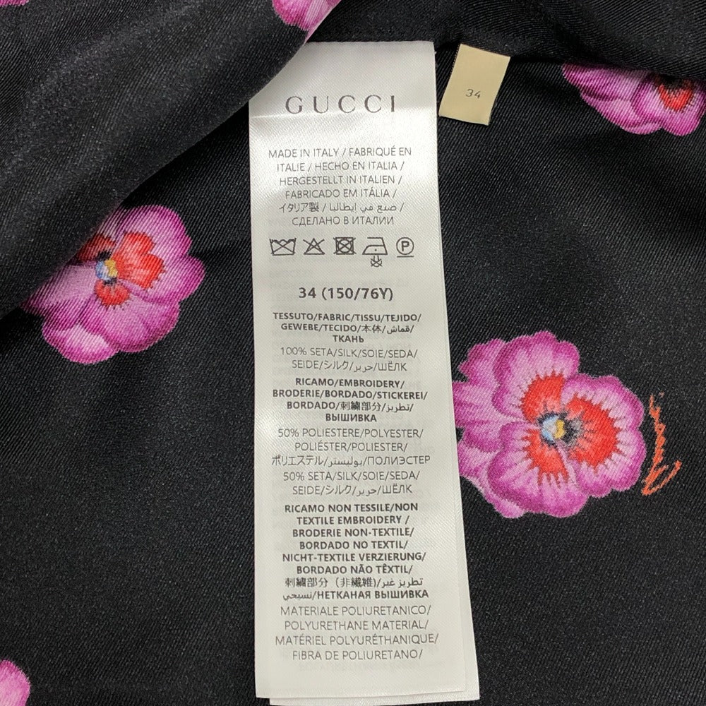 GUCCI 722304 Ribbon Flower Shirt, Apparel Top, Scarf Included, Shoulder Pads, Long Sleeve Shirt, Silk, Women's, Black