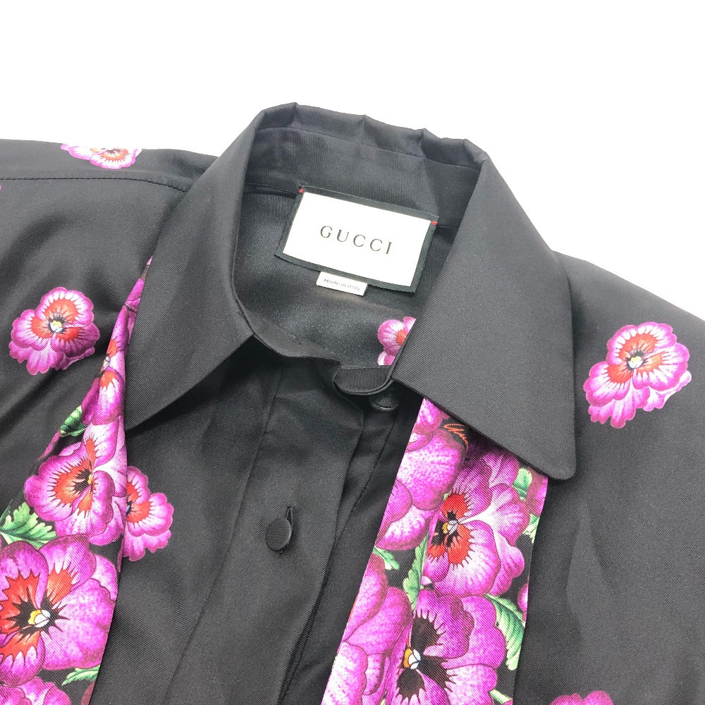 GUCCI 722304 Ribbon Flower Shirt, Apparel Top, Scarf Included, Shoulder Pads, Long Sleeve Shirt, Silk, Women's, Black