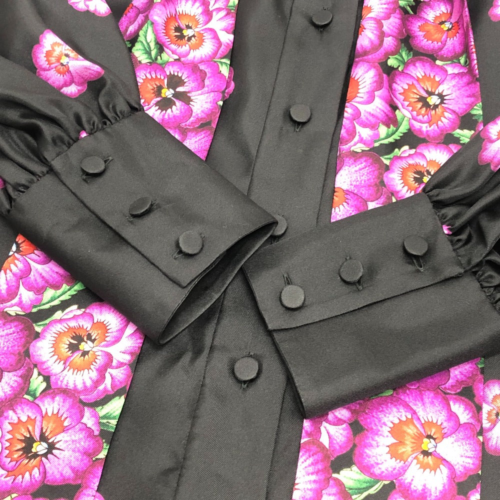 GUCCI 722304 Ribbon Flower Shirt, Apparel Top, Scarf Included, Shoulder Pads, Long Sleeve Shirt, Silk, Women's, Black