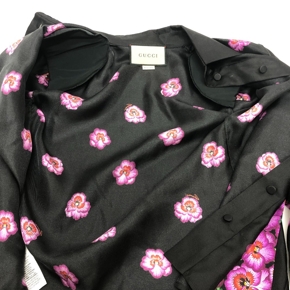 GUCCI 722304 Ribbon Flower Shirt, Apparel Top, Scarf Included, Shoulder Pads, Long Sleeve Shirt, Silk, Women's, Black