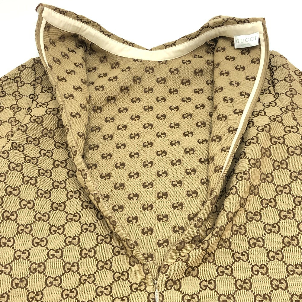 GUCCI 804478 Children's GG Canvas Apparel, All-Over Print, Round Collar, Pleated Dress, Cotton, Women's, Beige