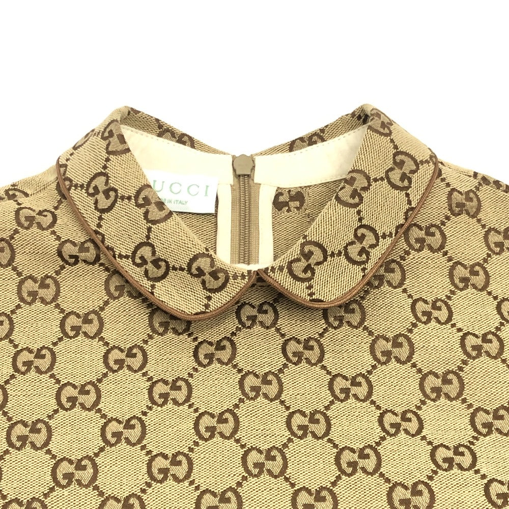 GUCCI 804478 Children's GG Canvas Apparel, All-Over Print, Round Collar, Pleated Dress, Cotton, Women's, Beige