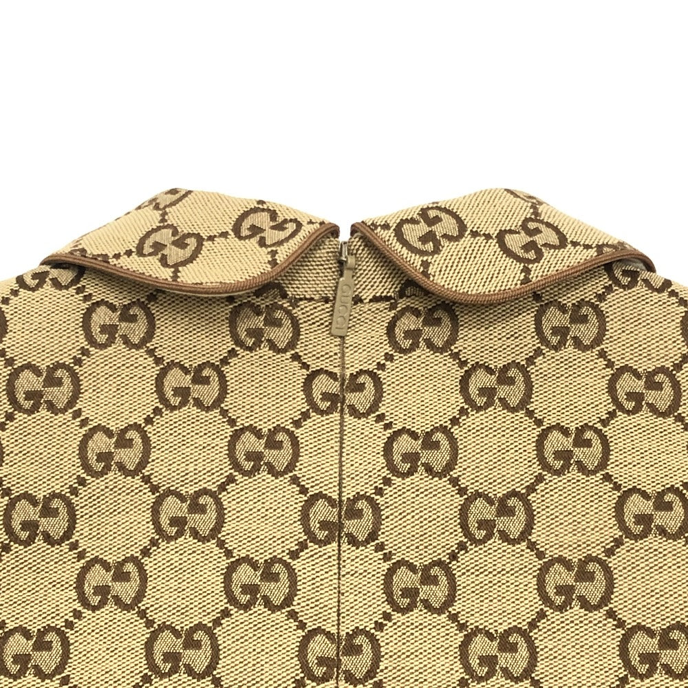 GUCCI 804478 Children's GG Canvas Apparel, All-Over Print, Round Collar, Pleated Dress, Cotton, Women's, Beige