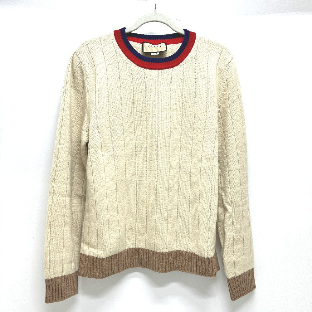 GUCCI 716348XKCQD 23SS เสื้อถักคอกลมแขนยาวผ้าร่อง เสื้อผ้า เสื้อกันหนาว ผ้าขนสัตว์ สำหรับผู้ชาย สีเบจ