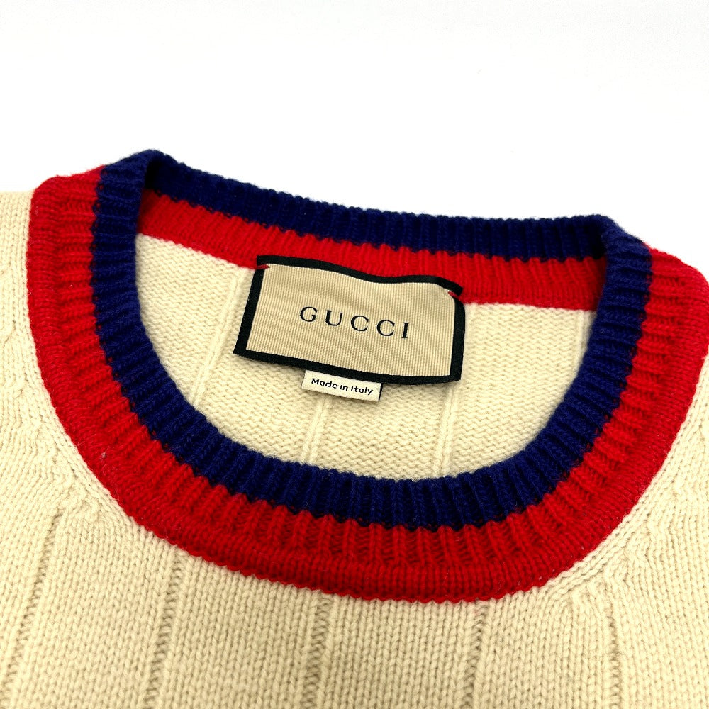 GUCCI 716348XKCQD 23SS Ribbed Crew Neck Long Sleeve Knit Top Apparel Wool Sweater Men's Beige