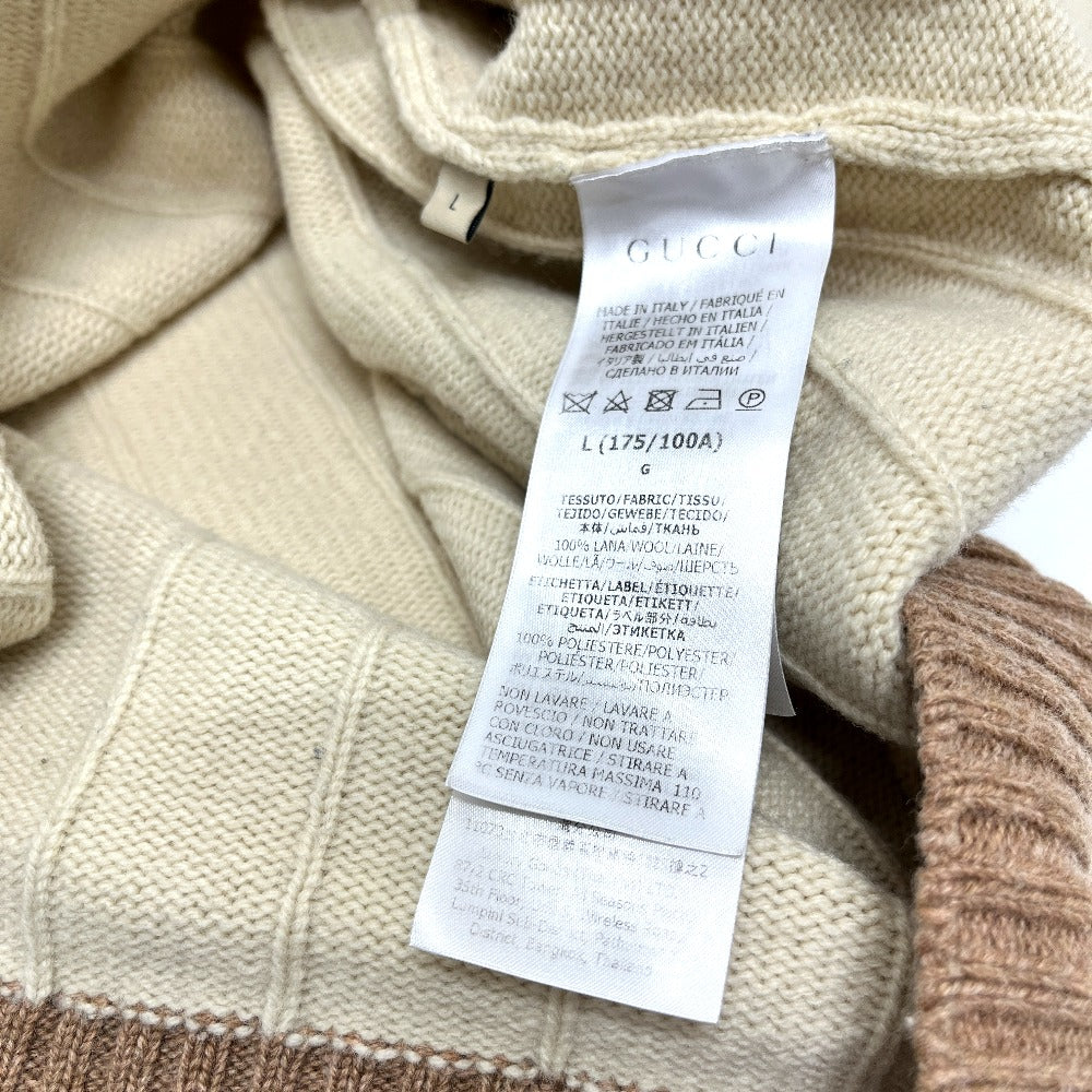 GUCCI 716348XKCQD 23SS Ribbed Crew Neck Long Sleeve Knit Top Apparel Wool Sweater Men's Beige