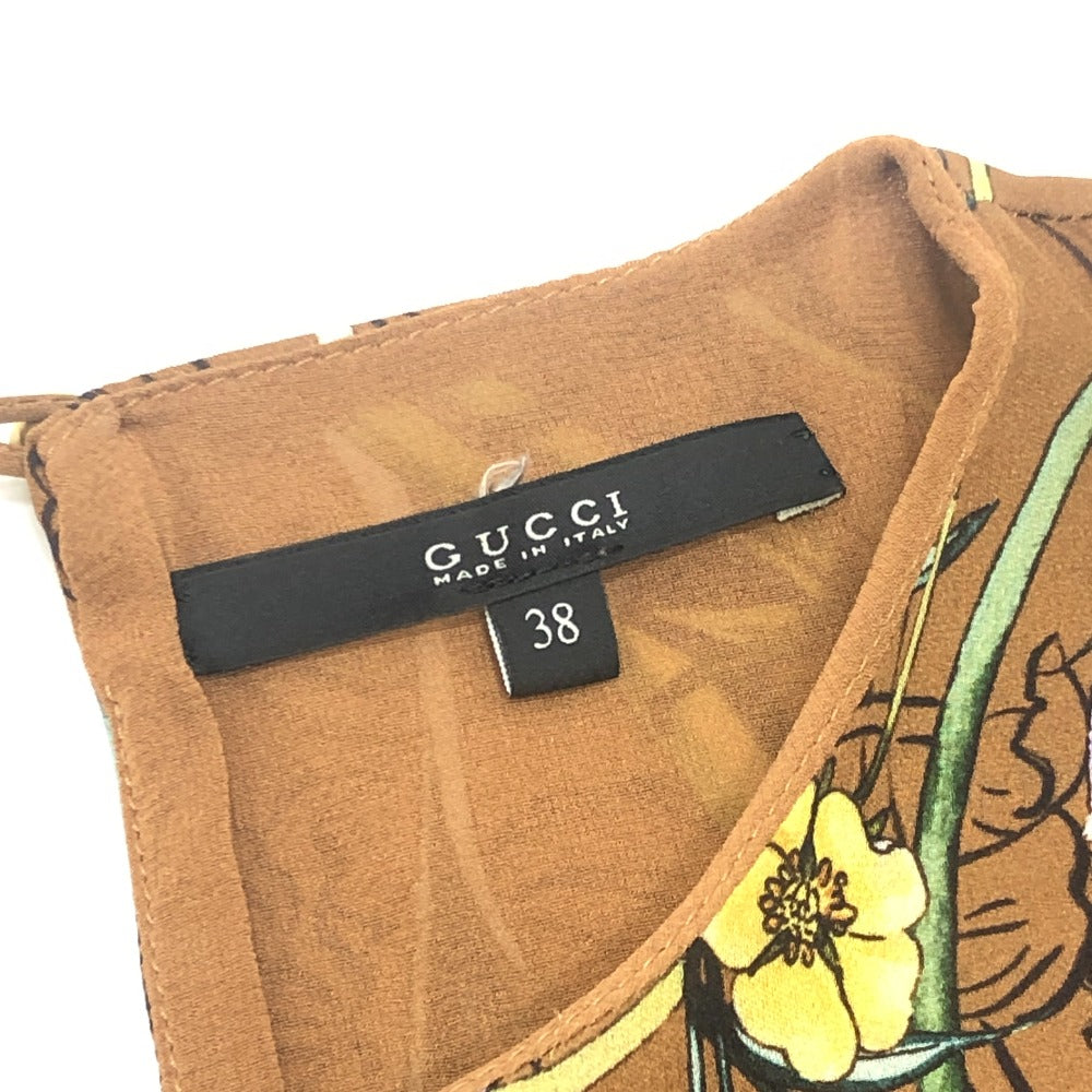GUCCI Flora line Apparel, long-sleeved, floral print, lined. Dress silk Brown Used