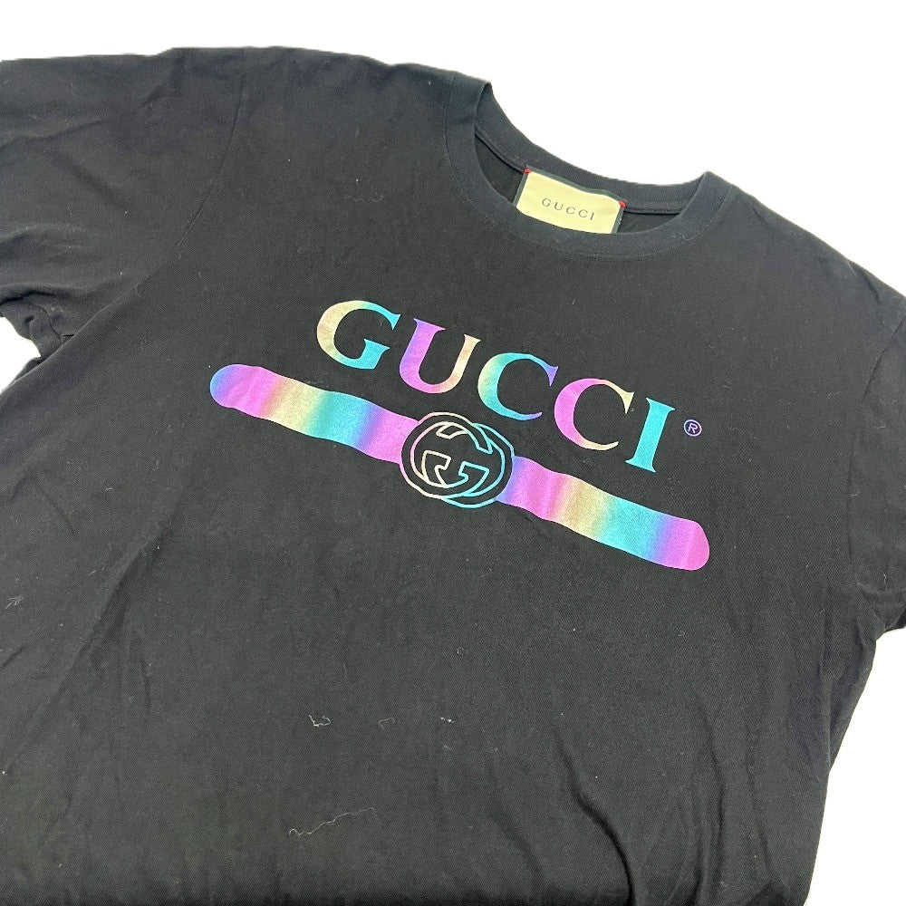 GUCCI Multicolore logo Apparel Tops Crew Neck Short sleeve T-shirt cotton Black Used
