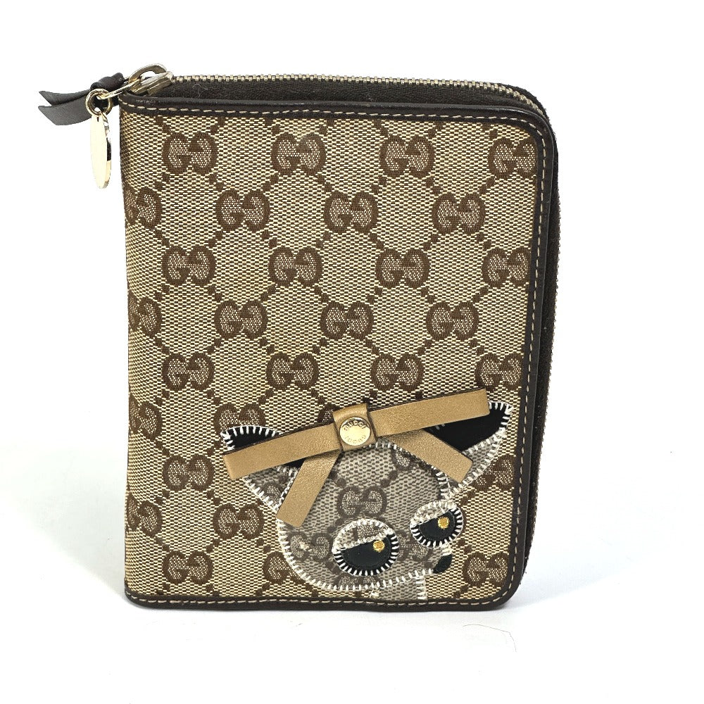 GUCCI 233152 GG Gutchori Chihuahua Stationery Round Zipper Notebook Cover in GG Canvas/Leather, Brown