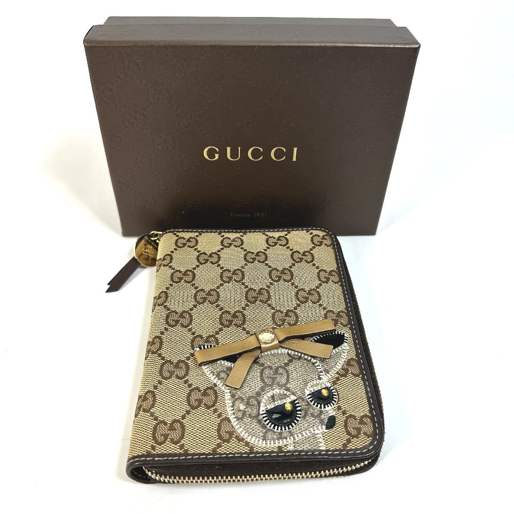 GUCCI 233152 GG Gutchori Chihuahua Stationery Round Zipper Notebook Cover in GG Canvas/Leather, Brown