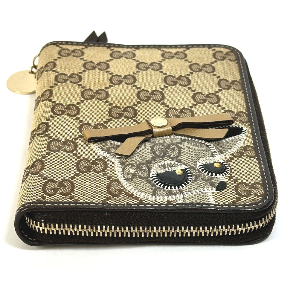GUCCI 233152 GG Gutchori Chihuahua Stationery Round Zipper Notebook Cover in GG Canvas/Leather, Brown