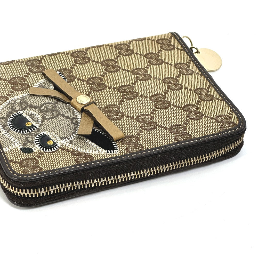 GUCCI 233152 GG Gutchori Chihuahua Stationery Round Zipper Notebook Cover in GG Canvas/Leather, Brown