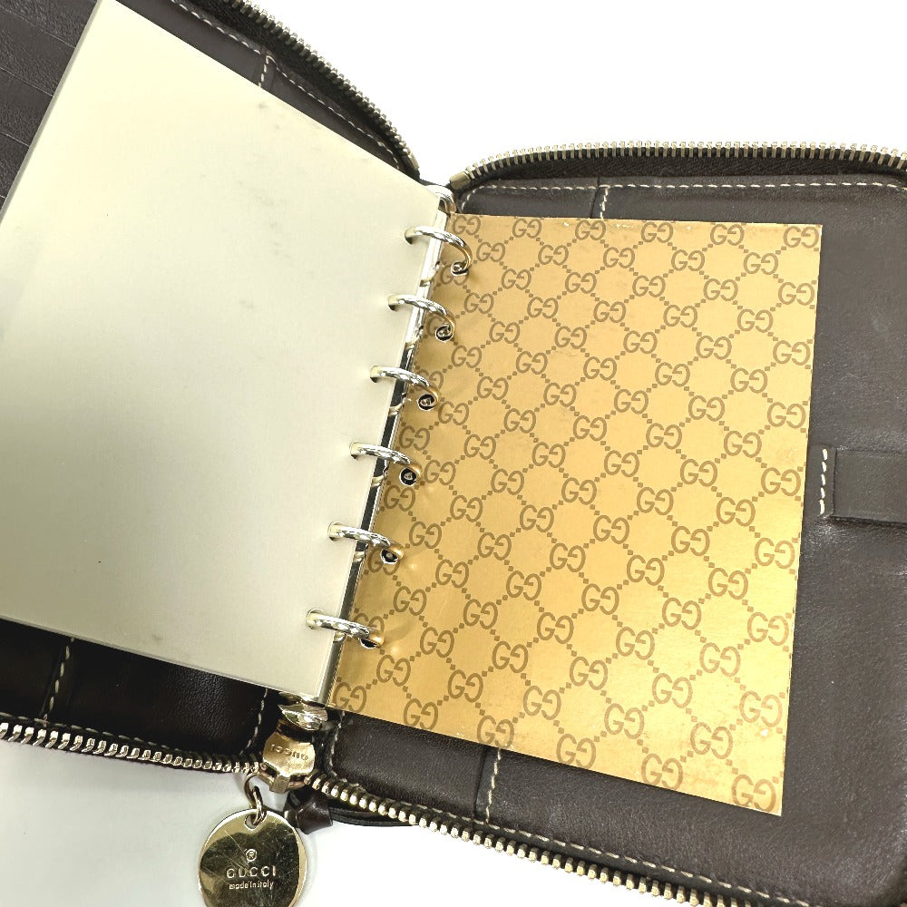 GUCCI 233152 GG Gutchori Chihuahua Stationery Round Zipper Notebook Cover in GG Canvas/Leather, Brown