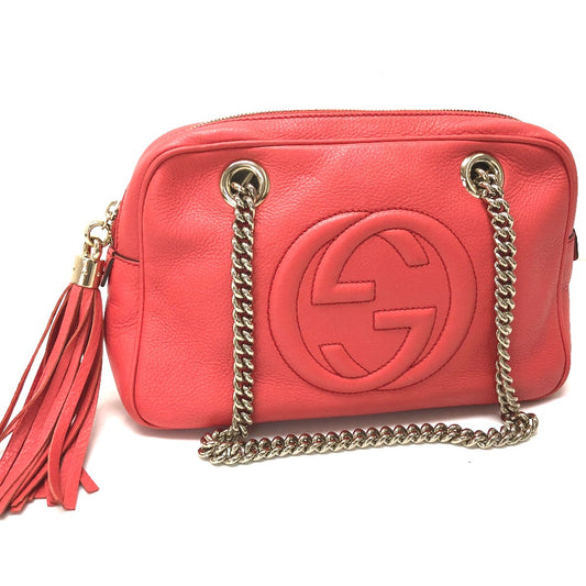GUCCI 308983 インターロッキングG SOHO(ソーホー) スモール カバン ダブルチェーン ショルダーバッグ レザー レディース ピンク ベゴニアピンク
